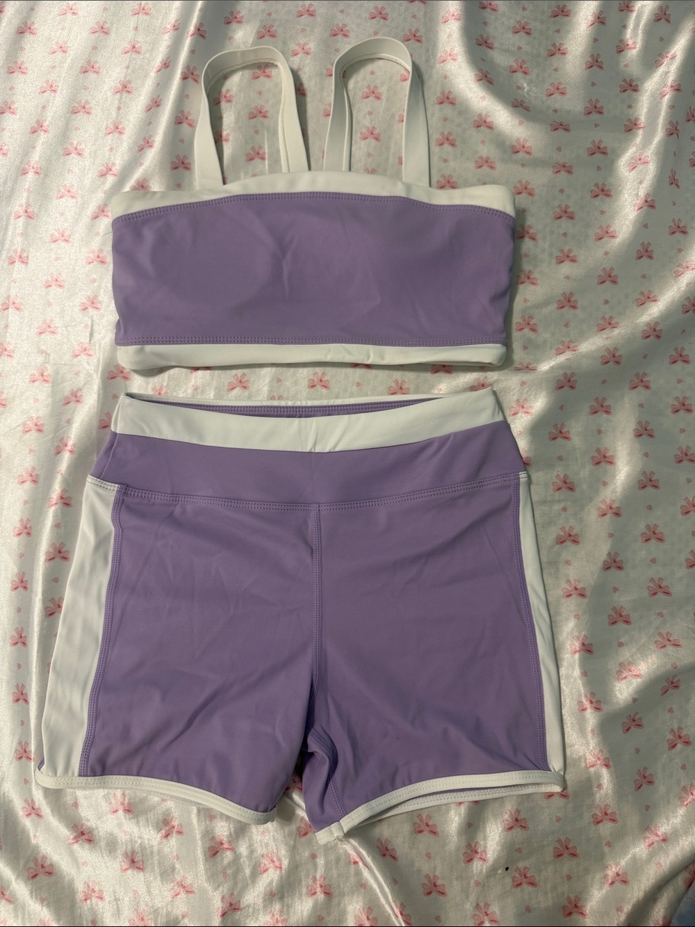 Girls Lavender Two-Piece Active Set with White Trim